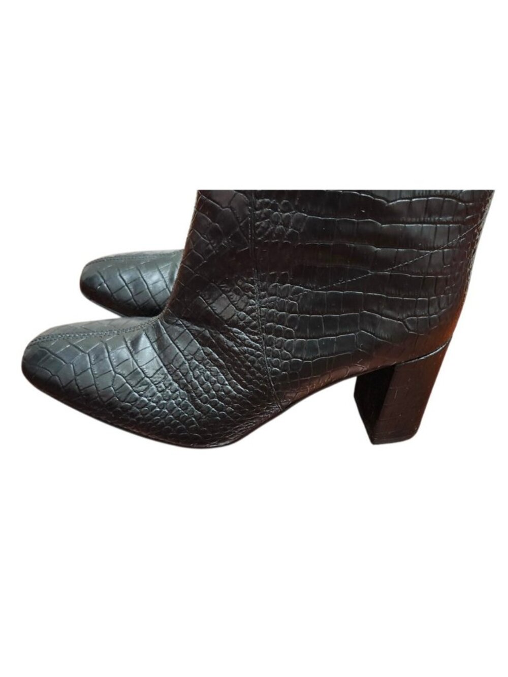 Aquatalia Black Croc Embossed Leather Ankle Boots Women's 7.5 Italy Waterproof - Picture 8 of 15